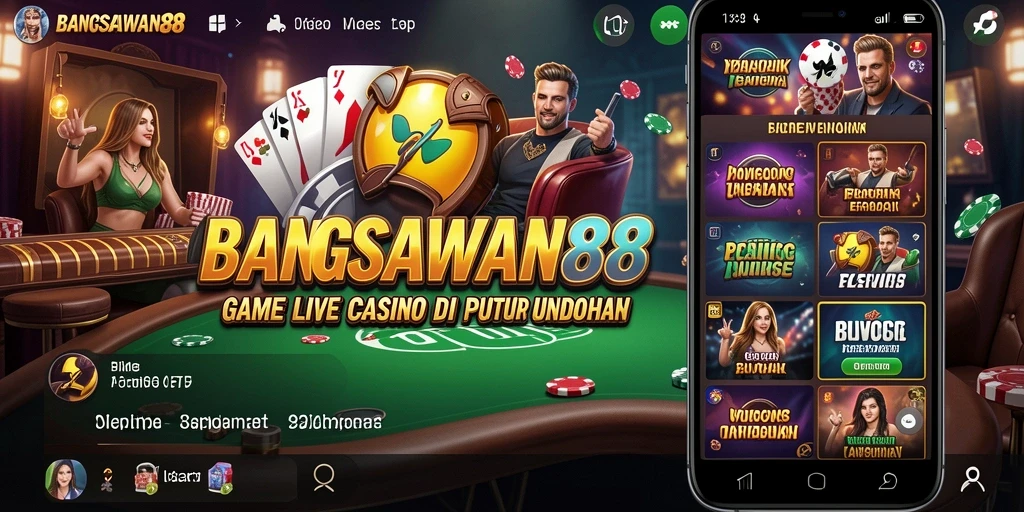 Screenshot gameplay BANGSAWAN88 dengan dealer langsung dan meja permainan.