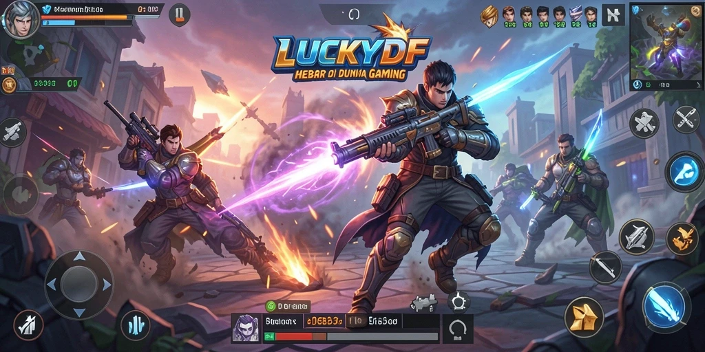 Screenshot gameplay LUCKYDF menampilkan aksi pertarungan yang intens.