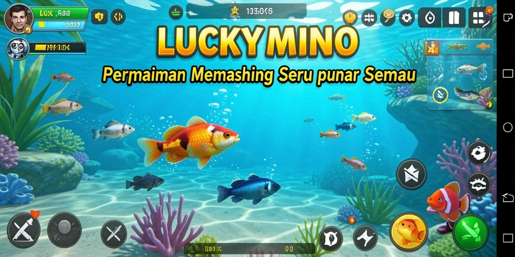 Tampilan gameplay menarik dalam <strong>LUCKYMINO</strong> dengan berbagai lokasi memancing.