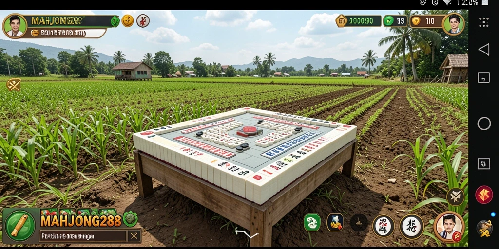 Tampilan gameplay MAHJONG288 dengan kebun yang rimbun dan subur.