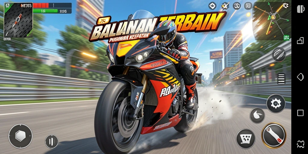 Gameplay ME355 yang menegangkan saat balapan motor.