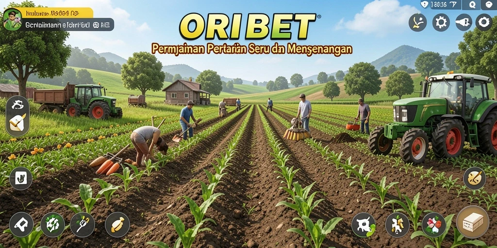 Tampilan gameplay <strong>ORIBET</strong> dengan lahan pertanian yang hijau dan subur.
