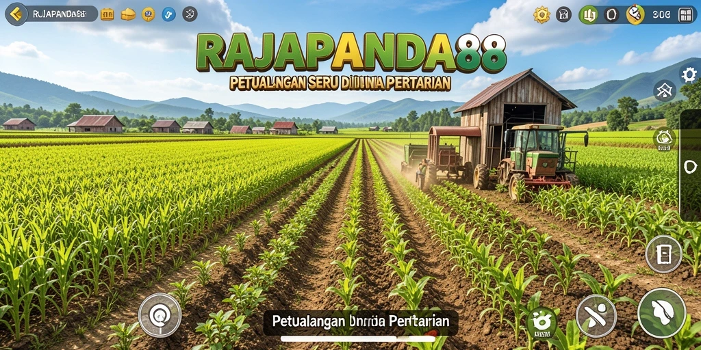 Screenshot gameplay RAJAPANDA88 menunjukkan aktivitas bertani yang seru.