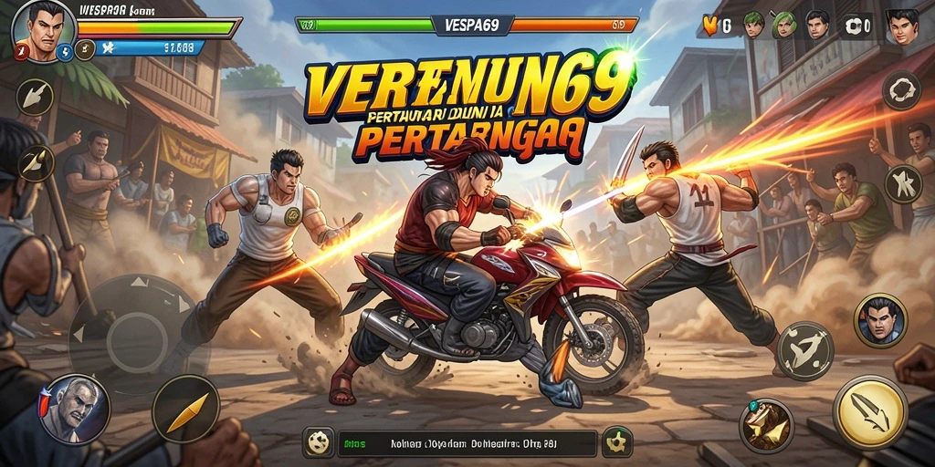 Screenshot gameplay VESPA69 menampilkan pertarungan seru antara karakter yang berbeda.